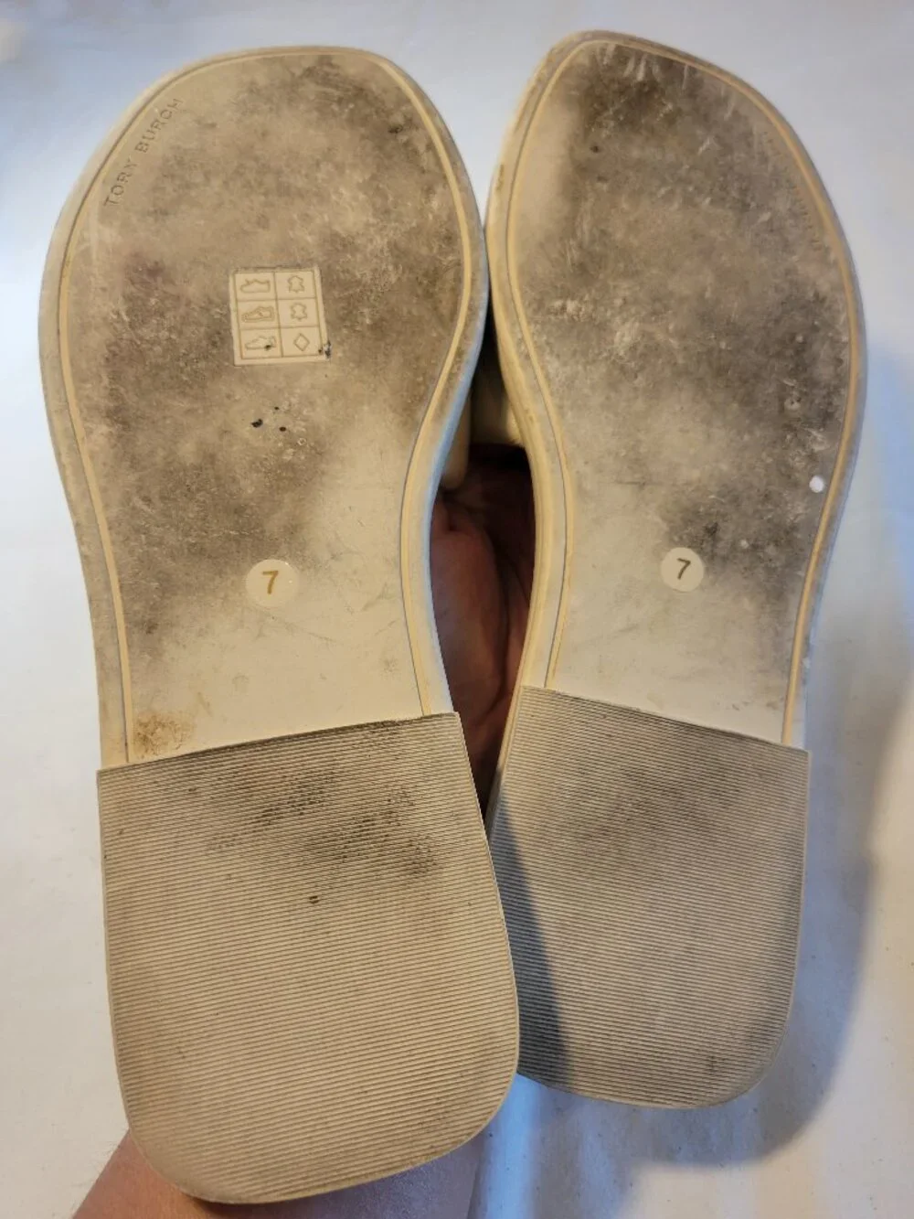 Tory Burch Double T Leather Slide Sandals Cream Beige Gold Logo Size 7
